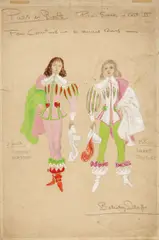 Berkeley Sutcliffe, Costume designs for the 'Picnic Scene', Act II of Puss in Boots, 1949, gouache and pencil