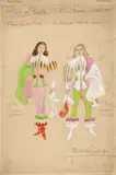 Berkeley Sutcliffe, Costume designs for the 'Picnic Scene', Act II of Puss in Boots, 1949, gouache and pencil