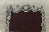 Osbert Lancaster, A set design for the False Proscenium Arch for Love in a Village, Sadler's Wells, 1953, pen and ink, gouache and pencil, mounted on a crimson velvet panel