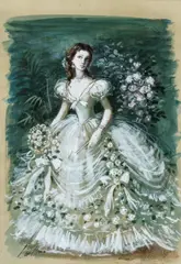 Carl Toms, A costume design for Vivien Leigh as 'Marguerite Gautier' in The Lady of the Camellias, circa 1961, gouache, watercolour and pencil