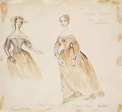 Alix Stone, Costume designs for Ingrid Bergman as 'Natalia Petrovna' in A Month in the Country, 1965, watercolour, gouache and pen and ink