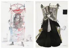 Peter Rice, Two costume designs for 'Dr Delmahoy' and 'Dr Kalterfelto' for English Eccentrics, 1967