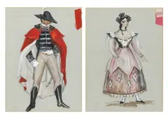 Tanya Moiseiwitsch, Two costumes designs for The Barber of Seville, 1971