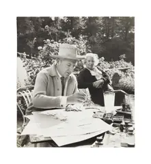 Geoffrey Sawyer, Cecil Beaton at Reddish House, circa 1965, Four of Beaton painting in the garden at Reddish House