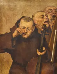 Monk musicians taking snuff by European School, oil on canvas, offered Jun 2025