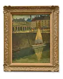 James Proudfoot, River scene with sailing boat, oil on board