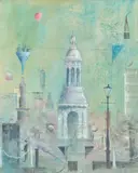 Peter Pearson, Red Balloon above The Campanile, Trinity College Dublin, oil on canvas laid on board
