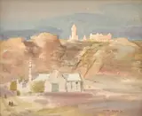 Thomas Stuart Milner, Continental chapel with tower, watercolour and pen and ink