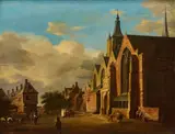 Dutch School, A street scene with figures, oil on panel