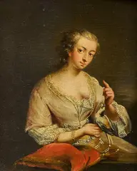 Flemish School, Study of a woman with a bird, oil on panel