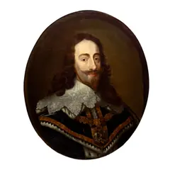 Portrait of King Charles I, bust-length, in Robes of State by Anthony van Dyck, oil on canvas, oval, sold Jun 2025