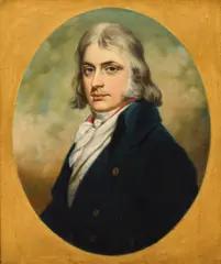 Portrait of a man wearing a black coat and white stock by William Beechey, oil on canvas, in a painted oval, offered Jun 2025