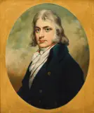 Sir William Beechey, Portrait of a man wearing a black coat and white stock, oil on canvas, in a painted oval