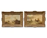 François Musin, Beach scene with fisher folk; and Landing the catch, oil on panel, a pair