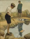Arthur Stewart Mackay, 'Future Admiral', boys playing with homemade boats, oil on panel