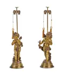 Auguste Moreau, pair of late 19th century patinated bronze figures of winged female putti, patinated bronze