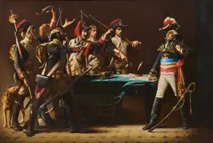 Émile Betsellère, French Revolutionaries disputing with a leader of the Revolution, oil on canvas