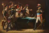 Émile Betsellère, French Revolutionaries disputing with a leader of the Revolution, oil on canvas