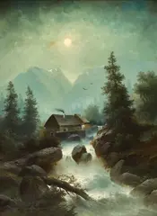 Rudolf Giffinger, An Alpine waterfall, oil on canvas