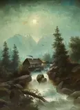 Rudolf Giffinger, An Alpine waterfall, oil on canvas