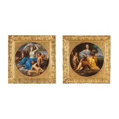 Nicolas Fouché, Flore ; Iris, a pair, oil on canvas, round shaped
