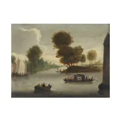 Ecole allemande, Embarcations sur la rivière, oil on panel