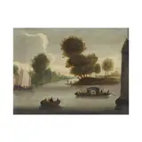 Ecole allemande, Embarcations sur la rivière, oil on panel