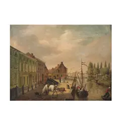 D. de Bruycker, Déchargement sur le quai, oil on panel