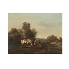 Jean Duplessis-Bertaux, Le repos de la monture, oil on panel