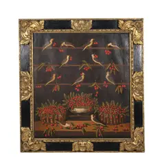 Miguel Canals, Nature morte avec cerises et oiseaux, oil on canvas