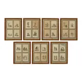 Carle Vernet, Sujets divers de vie quotidienne, familiale et de rue, watercolour over a printed base, four in each frame