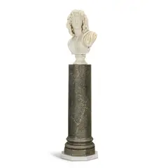 Bertel Thorvaldsen, carved white marble bust of Melpomene together with a late 19th century grey scagliola pedestal, marble