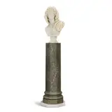 Bertel Thorvaldsen, carved white marble bust of Melpomene together with a late 19th century grey scagliola pedestal, marble