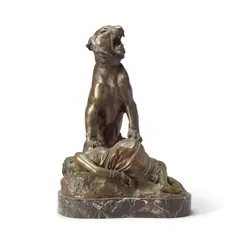 Jean-Léon Gérôme, patinated bronze model of 'Martyre Indienne (Femme et Tigre)', patinated bronze