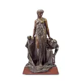 Étienne Henri Dumaige, patinated bronze Orientalist figural group depicting Cleopatra before Caesar, patinated bronze