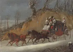 Royal Mail coach in the snow by Samuel Henry Alken, oil on panel, sold Sep 2025