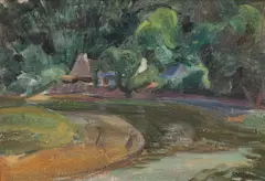 Sylvia Gosse, House and Figures by a Path, oil on board