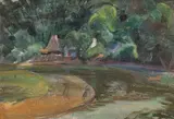 Sylvia Gosse, House and Figures by a Path, oil on board