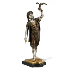 Léon Pilet, The falconer, bronze with gold and silver patina, on a marble base