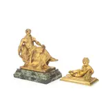 Israël Roukhomosky, gilt bronze figure of a classical scholar together with a late 19th century gilt bronze figure of a recumbent putto, gilt bronze