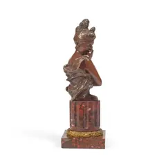 Georges Van der Straeten, patinated bronze bust of a coquettish young woman, patinated bronze