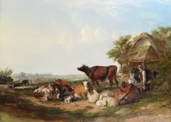 Henry Brittan Willis, Milking the cattle, oil on canvas
