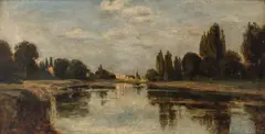 John Constable, A landscape, possibly Malvern Hall from the lake, oil on board