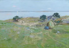 Stephen Parrish, River scene with homestead, oil on board