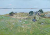 Stephen Parrish, River scene with homestead, oil on board
