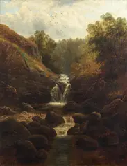 William Mellor, Woodland falls, oil on canvas