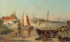William Raymond Dommersen, Mending the nets, oil on canvas