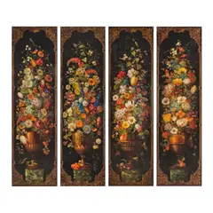 XIXe siècle Ecole hollandaise, Nature morte aux fleurs, a set of four, oil on leather