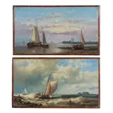 Abraham Hulk Senior, Marine dans une mer agitée ; Marine dans une mer calme, a pair, oil on panel