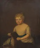 English School, Portrait of a child, traditionally identified as Mary Jervis (1737-1829), with her spaniel, oil on canvas